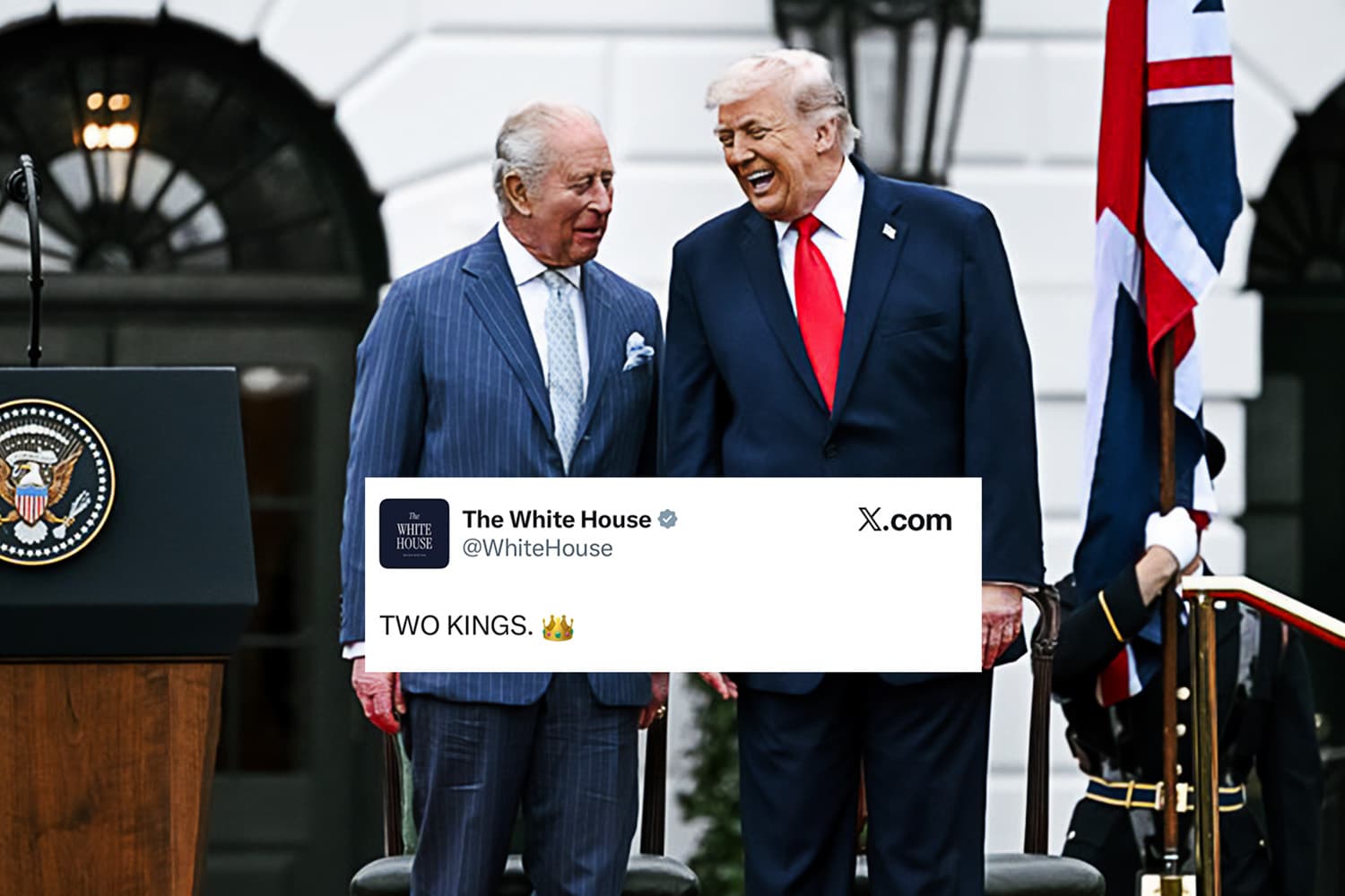 ชาวเน็ตดราม่าทำเนียบขาวโพสต์ภาพ ‘คิงส์ชาร์ลส์-ทรัมป์’ พร้อมคำบรรยาย “TWO KINGS”