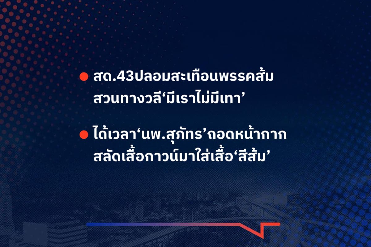 เรื่องมันมีอยู่ว่า สด.43ปลอมสะเทือนพรรคส้ม สวนทางวลี‘มีเราไม่มีเทา’ , ได้เวลา‘นพ.สุภัทร’ถอดหน้ากาก สลัดเสื้อกาวน์มาใส่เสื้อ‘สีส้ม’