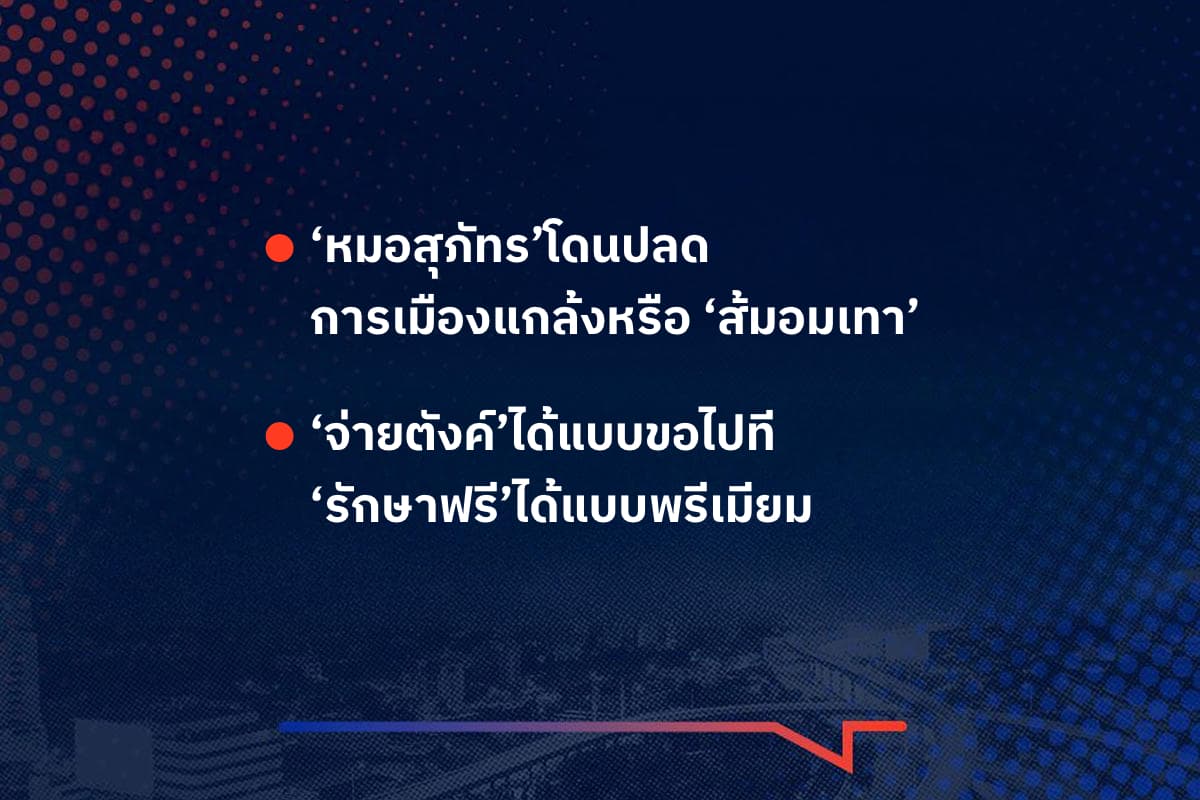 เรื่องมันมีอยู่ว่า ‘หมอสุภัทร’โดนปลด  การเมืองแกล้งหรือ ‘ส้มอมเทา’ , ‘จ่ายตังค์’ได้แบบขอไปที ‘รักษาฟรี’ได้แบบพรีเมียม