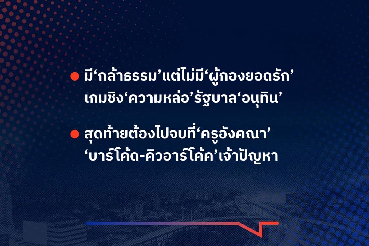 เรื่องมันมีอยู่ว่า มี‘กล้าธรรม’แต่ไม่มี‘ผู้กองยอดรัก’ เกมชิง‘ความหล่อ’รัฐบาล‘อนุทิน’ , สุดท้ายต้องไปจบที่‘ครูอังคณา’ ‘บาร์โค้ด-คิวอาร์โค้ค’เจ้าปัญหา