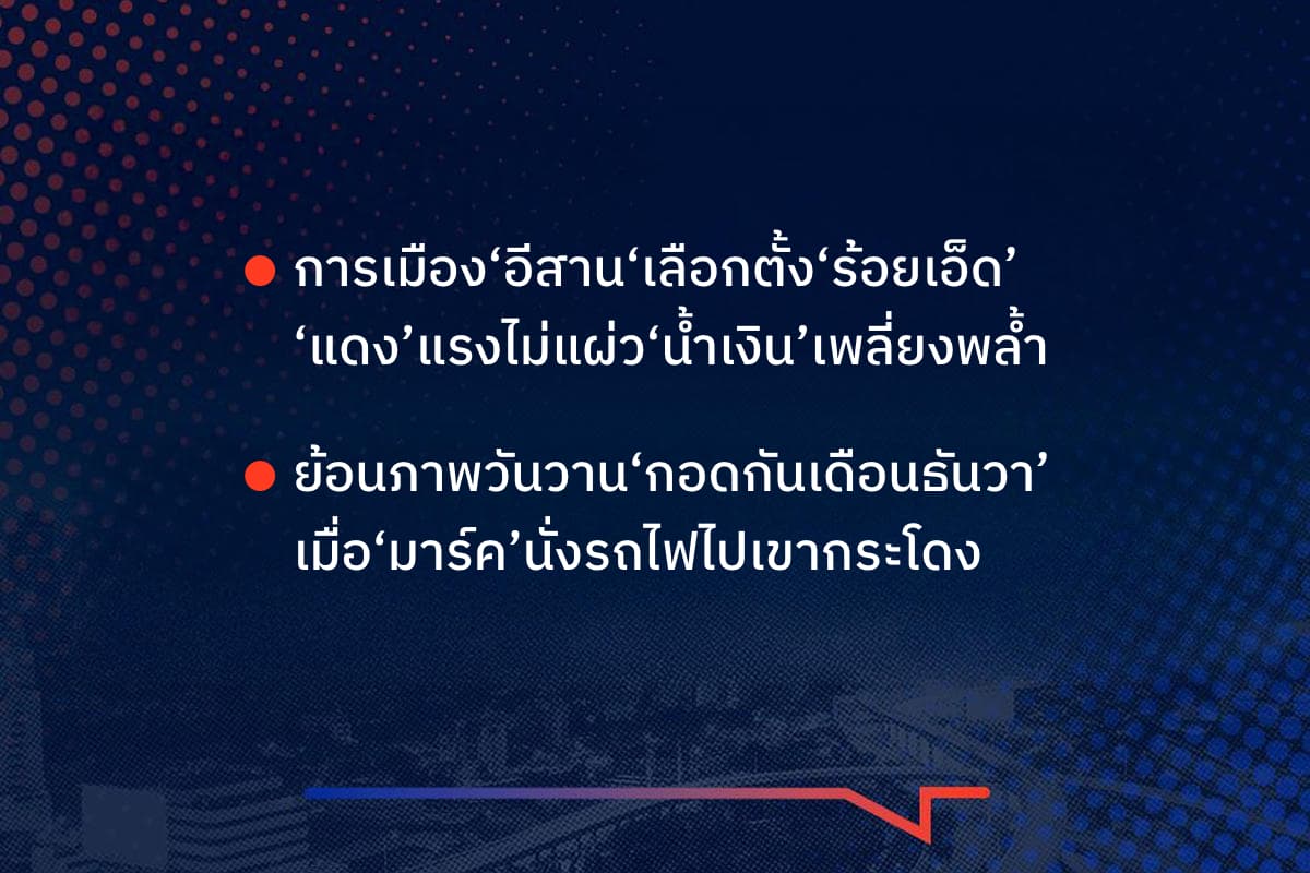 เรื่องมันมีอยู่ว่า การเมือง‘อีสาน‘เลือกตั้ง‘ร้อยเอ็ด’ ‘แดง’แรงไม่แผ่ว‘น้ำเงิน’เพลี่ยงพล้ำ, ย้อนภาพวันวาน‘กอดกันเดือนธันวา’ เมื่อ‘มาร์ค’นั่งรถไฟไปเขากระโดง