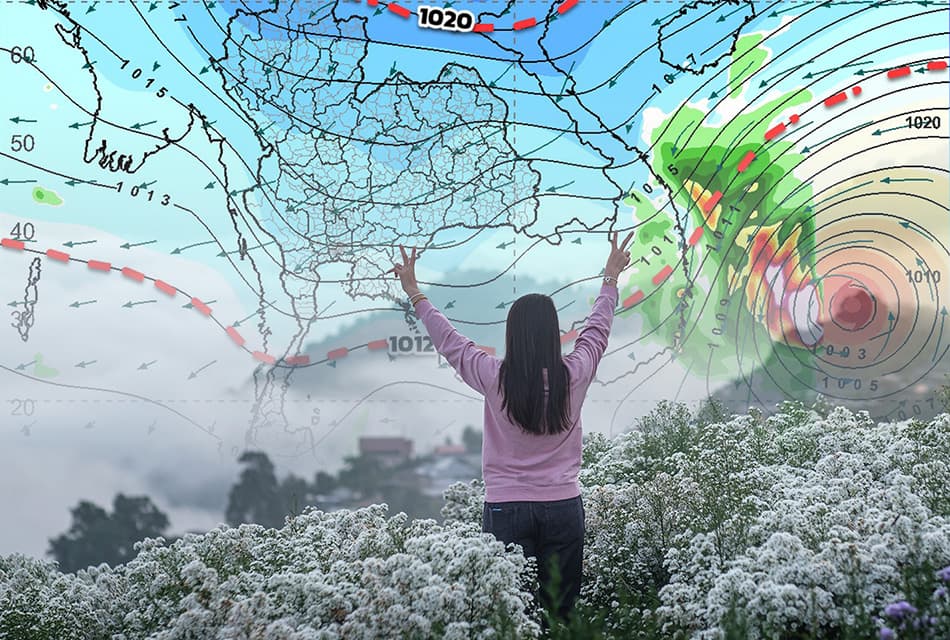 ฟูจิวาราเอฟเฟกต์ 'โคโตะ-เซนยาร์' พายุคู่ที่ถูกสยบโดยมวลอากาศเย็น พัดลมหนาวปกคลุมไทย