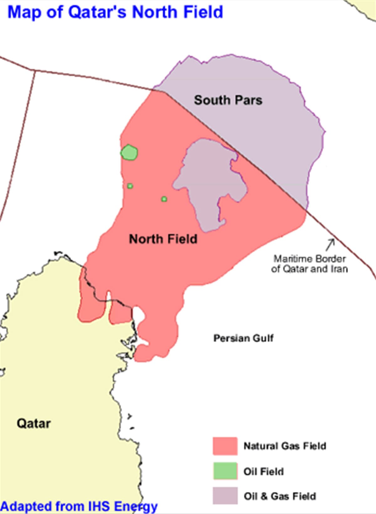    (Photo by Wikipedia/ US Energy Information Administration : แผนที่แสดงพื้นที่แหล่งก๊าซเซาท์พาร์สในอิหร่านและนอร์ทโดมในกาตาร์)  