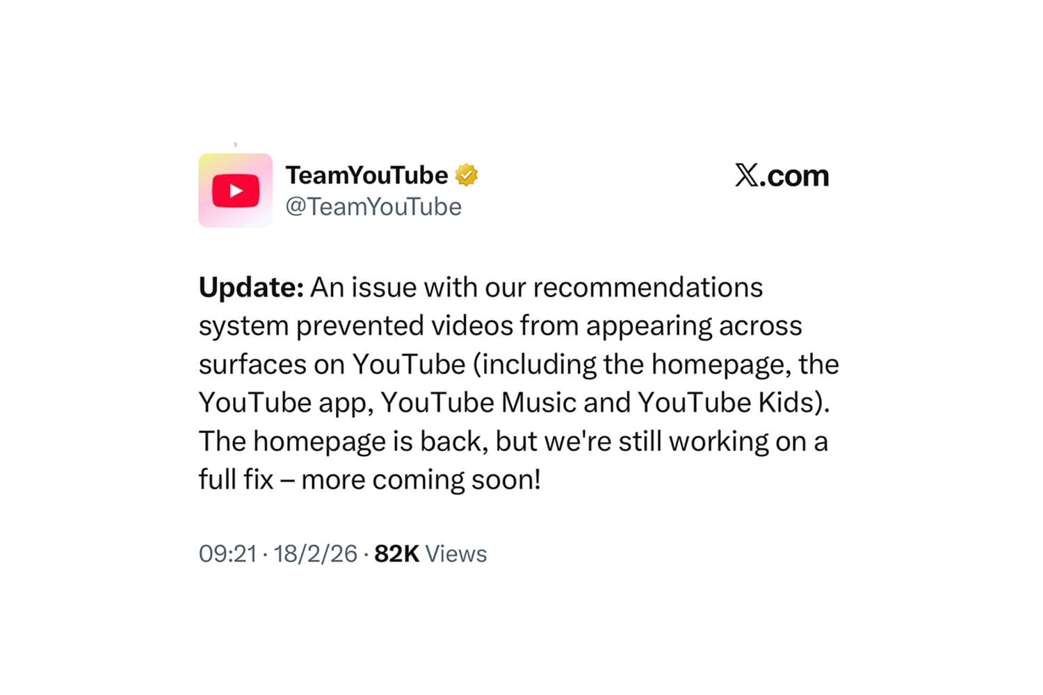 YouTube แจงเหตุสะดุด ระบบวิดีโอเร่งแก้คืนปกติ