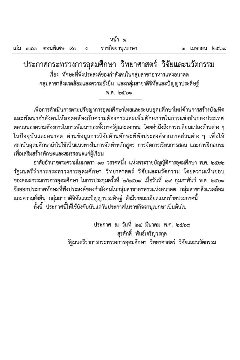 ราชกิจจานุเบกษาประกาศทักษะใหม่สาย Sustainability ชี้องค์กรต้องการคนวิเคราะห์ ESG–คาร์บอนได้จริง เชื่อม SDGs และมาตรฐานโลก