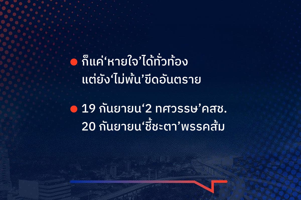 เรื่องมันมีอยู่ว่า ก็แค่‘หายใจ’ได้ทั่วท้อง แต่ยัง‘ไม่พ้น’ขีดอันตราย 19 กันยายน‘2 ทศวรรษ’คสช. 20 กันยายน‘ชี้ชะตา’พรรคส้ม