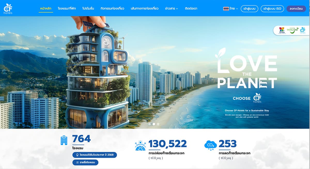 CF-Hotels (Carbon Footprint Hotels) แพลตฟอร์มจัดเก็บข้อมูลบัญชีรายการสิ่งแวดล้อมและก๊าซเรือนกระจก โดยการท่องเที่ยวแห่งประเทศไทย (ททท.)