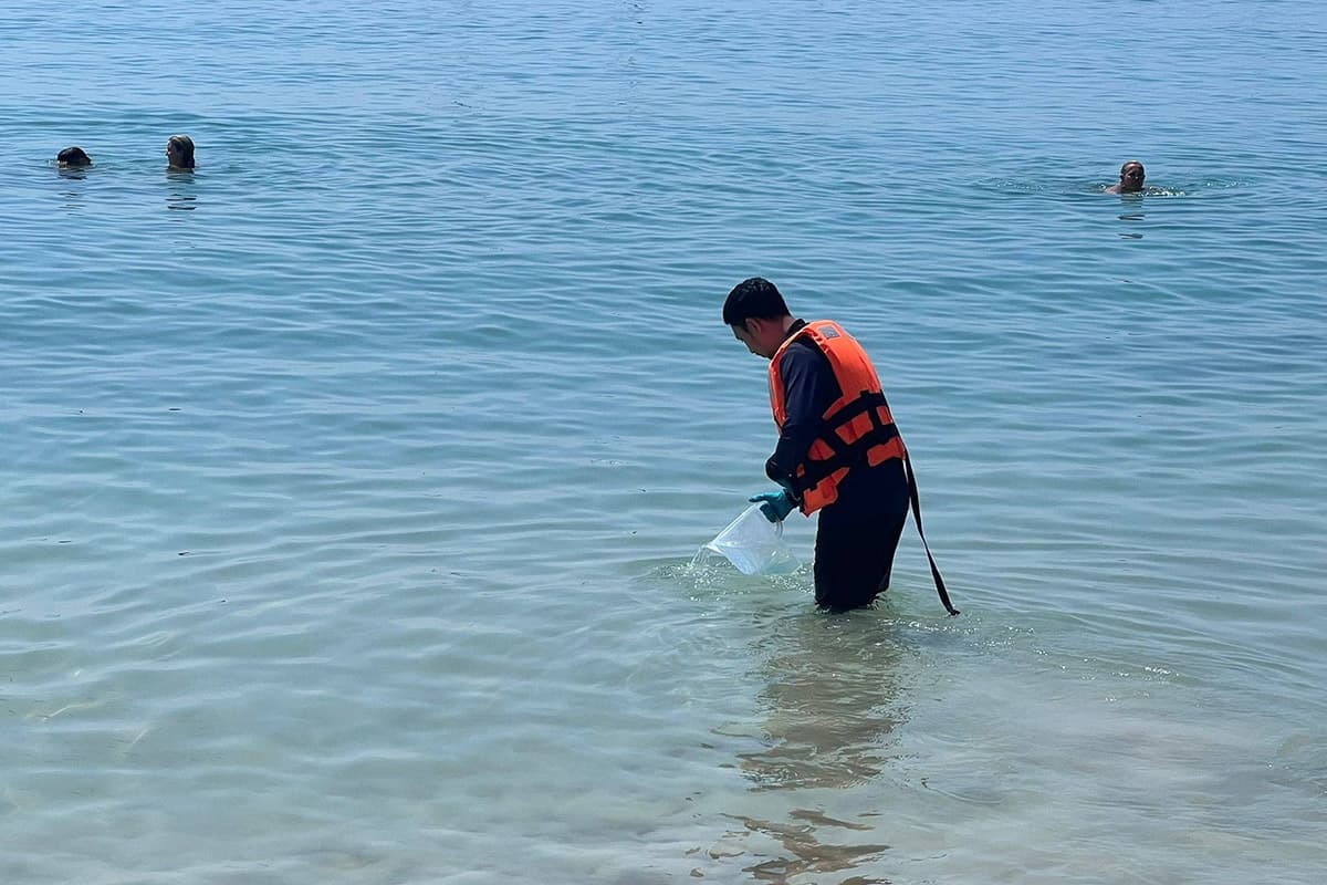 การตรวจสอบคุณภาพน้ำทะเลชายฝั่งเมื่อวันที่ 8 กุมภาพันธ์ 2569 เวลา 13.00 น. ในพื้นที่หาดในหาน